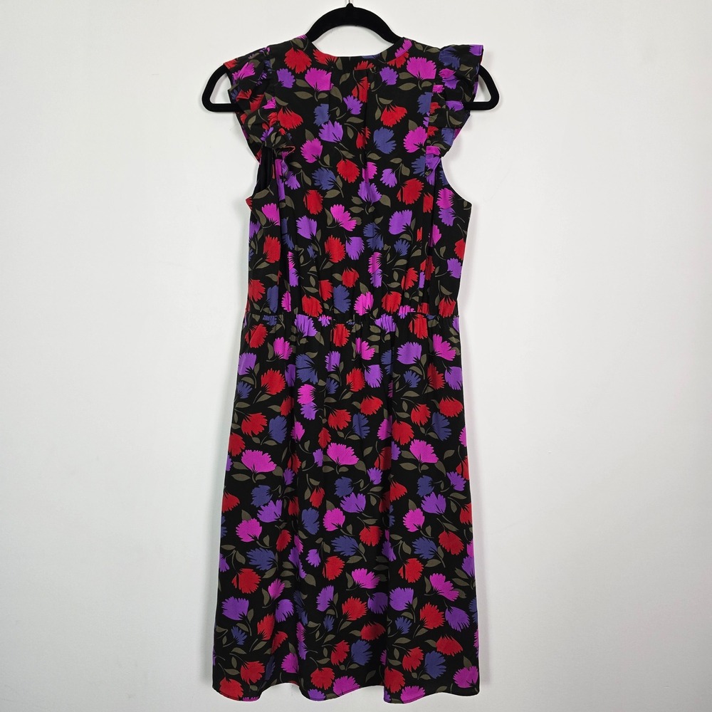 J.Crew Silk Floral Midi Dress Women Preppy Mod Office Size 6 Ruffle Button Front - Picture 3 of 9